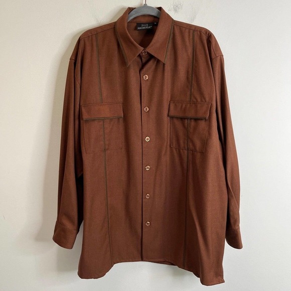 Power Play Men's Button Up Front Shirt XL Brown Heavyweight Long Sleeve NWOT - Picture 3 of 7